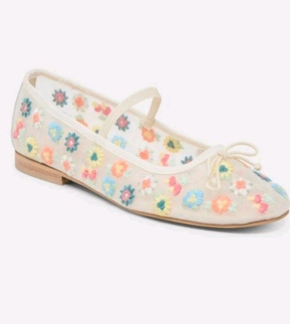 New Dolce Vita Ivory Mesh Cadel Embroidered Embellished Ballet Flats Floral 7.5